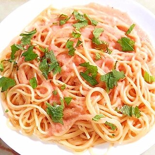 麺だけゆでれば5分でOK！明太子のクリームパスタ♪